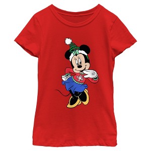 Girls Minnie Mouse Christmas Outfit Pose T Shirt - 1 of 4