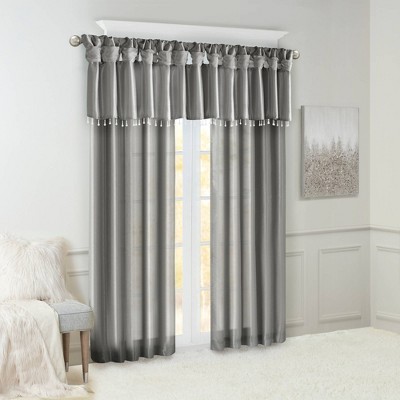 Charcoal Faux Silk Room-Darkening Tab Top Drapes