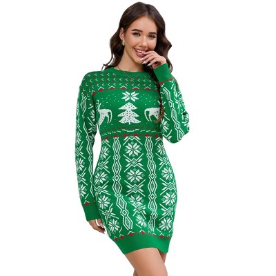 Women's Ugly Christmas Sweater Long Sleeve Round Neck Slim Mini Dress