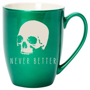 100 North Skull 10 Ounce Emerald Green Metallic Finish, Comfortably Fits Your Hands, New Bone China Coffee Tea Cup Mug, Never Better - 1 of 1