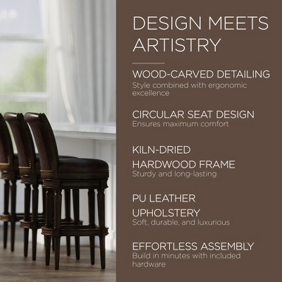 Pullman Dark Walnut 31" Swivel Bar Stool with Vegan Leather