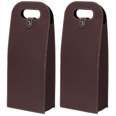 Unique Bargains Foldable Reusable Leather Wine Gift Bags for Picnic Party 2 Pcs