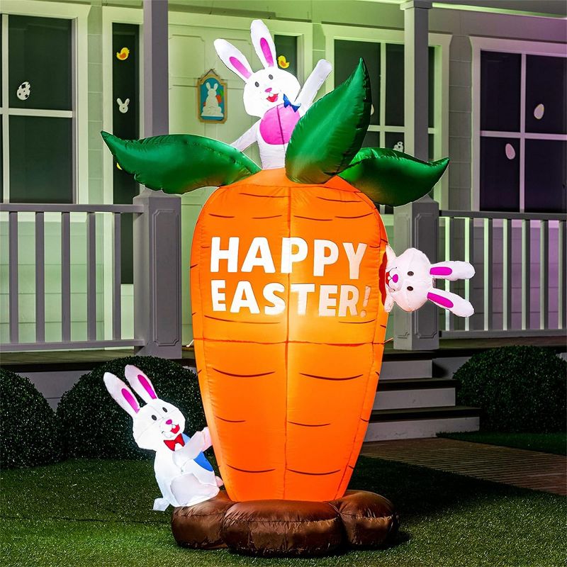 Joiedomi 6 ft Easter Bunnies with Carrot Inflatable Carrot and Bunny, Blow Up Easter Decoration with Build-in LED Lights for Easter Party, 1 of 7