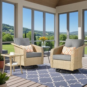 XIZZI 360-degree Swivel Outdoor Rocking Chairs Set with Side Table - Modern Patio Furniture, 3 Neutral Colors, Durable & Space-Saving - 1 of 4