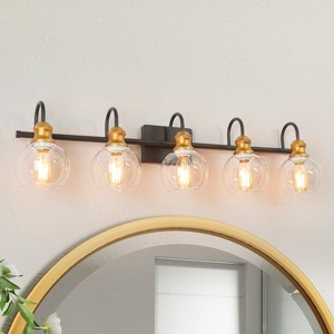 LNC Charm Modern Farmhouse Bathroom Vanity Light with Clear Glass Globe Shades, Black and Antique Gold, 3/4/5 Light - 1 of 4