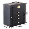 Large Faux Leather Jewelry Box with Mirror, Watch Organizer, Ring and Necklace Storage, Lockable Gift Case for Women - 3 of 4