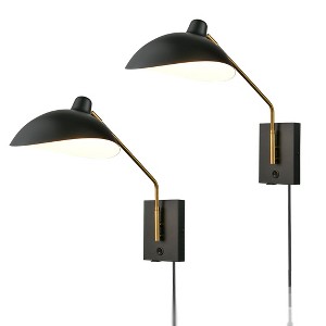 CLAXY Swing Arm Wall Sconces Modern Black Plug-in Wall Lamp with USB Charge Port - 1 of 4