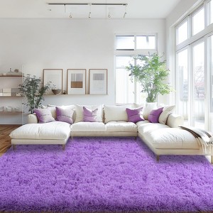 Black Shag Rug, Extra Soft 1.7" Plush Mat, Non-Slip, 100% Polyester for Bedroom or Living Room - 1 of 4