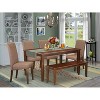 Rustic Kitchen Table Set 6 Chairs Bench Linen Brown Farmhouse Dining Room Furniture - 2 of 4