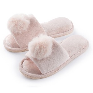 Roxoni Girl's Lovely Velvet Pom-pom Open Toe Kids House Slides Slipper - 1 of 4