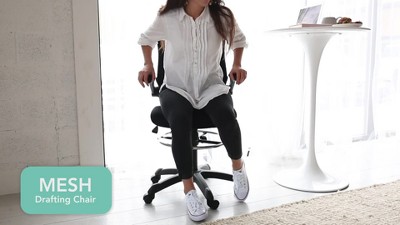 Gray Mesh Adjustable Swivel Drafting Stool with Flip-Up Arms