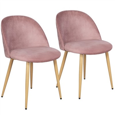 Yaheetech Pack of 2 Velvet Dining Chairs with Backrest Metal Legs for Kitchen Dining Room