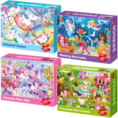 QUOKKA 60 Piece Puzzles for Girls - 4 Set Jigsaw Puzzles for Kids 3 4 5
