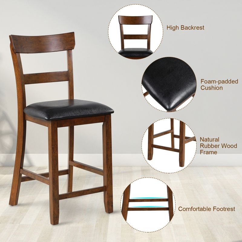 Tangkula Set of 4 Bar Stools Vintage Wooden Dining Chair for Kitchen, Bistro Brown&Black, 4 of 10