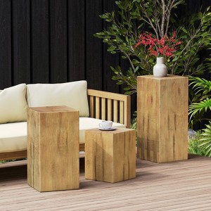 Grungis 33.75"H Square-Column End Tables for Patio,Wood-Like Distressed Finish and Mix with Different Heights for Outdoor and Indoor Use - 1 of 4
