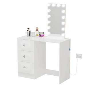 Andromeda Lighted Makeup Vanity White - Boahaus: Elegant Desk with Mirror, 14 LED Bulbs, Storage Drawers - 1 of 4