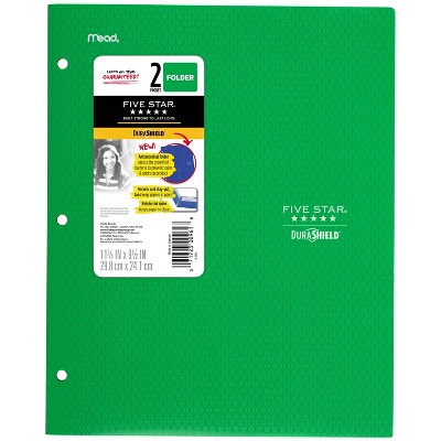 Five Star Anti-Microbial 2 Pocket & Prong Plastic Folder Electric Green