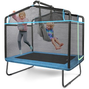 SUGIFT 3-in-1 Rectangle Kids Trampoline w/ Swing Horizontal Bar & Safety Net Outdoor - 1 of 4
