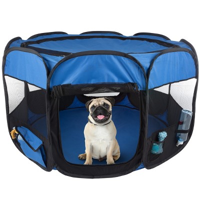 Pet Adobe Portable Pop Up Octagon Pet Playpen Blue Black