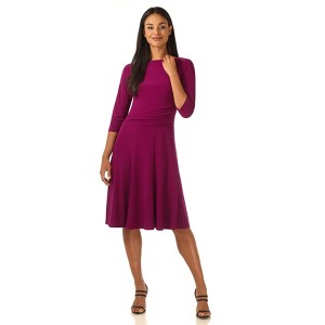 REKUCCI Women's Flippy Fit and Flare Dress with 3/4 Sleeves – Stylish Knee-Length Everyday Dress - 1 of 4