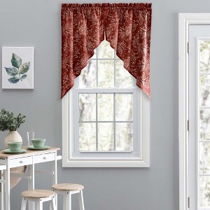 Ellis Curtain Lexington Leaf Pattern on Colored Ground Tailored Swags 56"x36" Brick - 1 of 4