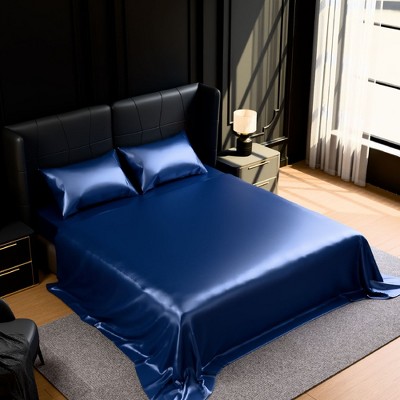 Dsvimoy Bedding Set Silky Satin Sheets with Deep Pocket Luxurious Comfort for Bedroom, Blue, 12"*10"*3"
