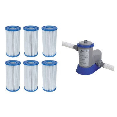 Bestway Pool Filter Pump Cartridge Type-III (6 Pack) + Pool Filter Pump System