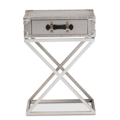William Silver Metal 1-Drawer Industrial Nightstand