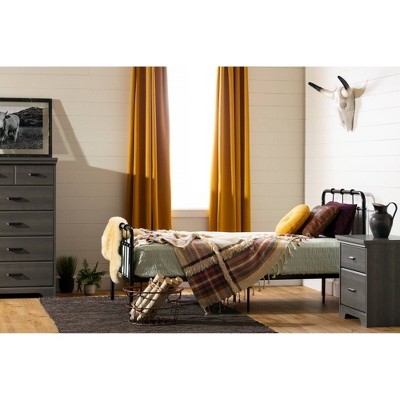 Black Twin Metal Platform Bed with Headboard and Slats