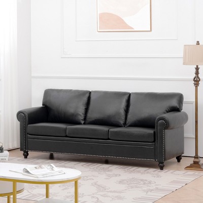 VYNXARIA The Luxurious Three-Seat Sofa Chair that Combines Elegance and Comfort, Adorned with Silver Nailhead Trim£¬Black