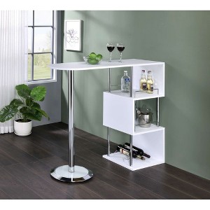 Kings Brand Furniture Black or White Bar Table with Storage Shelves – Modern Metal and Wood Design - 1 of 4