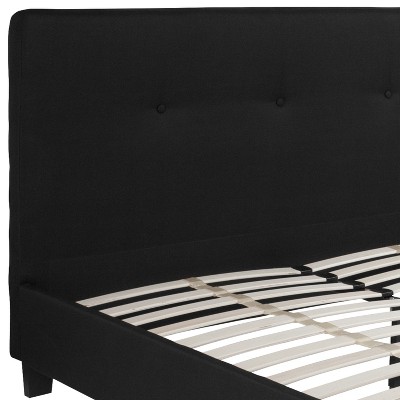 Contemporary Black Queen Platform Bed with Tufted Headboard