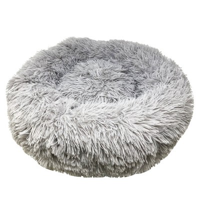 Large Grey Plush and Soft Rounded Dog Bed