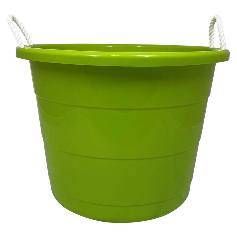 Homz 17-Gallon Indoor Outdoor Storage Bucket w/Rope Handles for Sports Equipment, Party Cooler, Gardening, Toys and Laundry, Bold Lime Green (4 Pack), 4 of 7