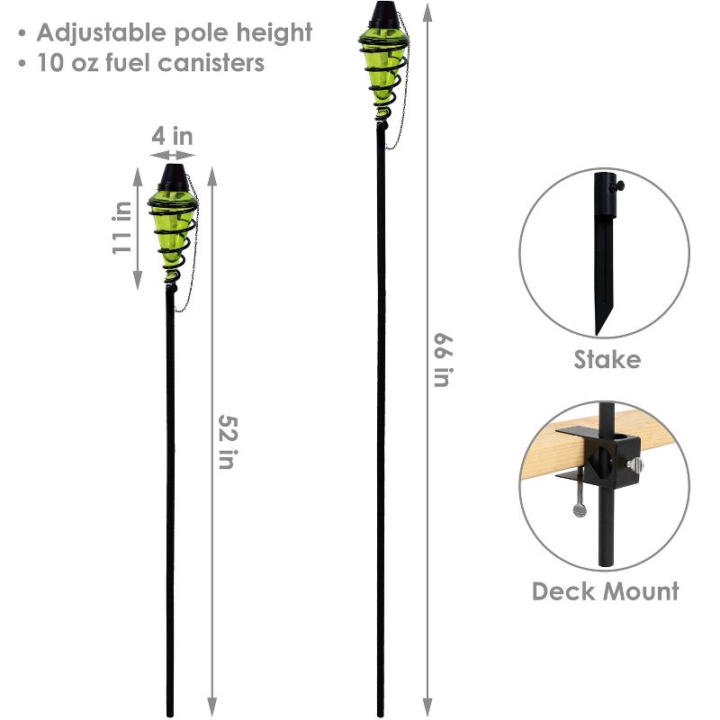 Sunnydaze Outdoor Adjustable Height Glass and Metal Swirl Patio and Lawn Torch Set, 3 of 11