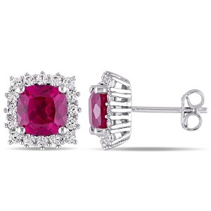 EVERLY JEWELRY | Sterling Silver 4 7/8 CT TGW Created Ruby and Created White Sapphire Stud Earrings - 1 of 4