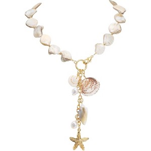 Statement Shell Bib Choker Necklace for Women Chunky Natural Freshwater Shell Conch Starfish Pearl Pendent Costume Collar Beach Necklace - 1 of 4