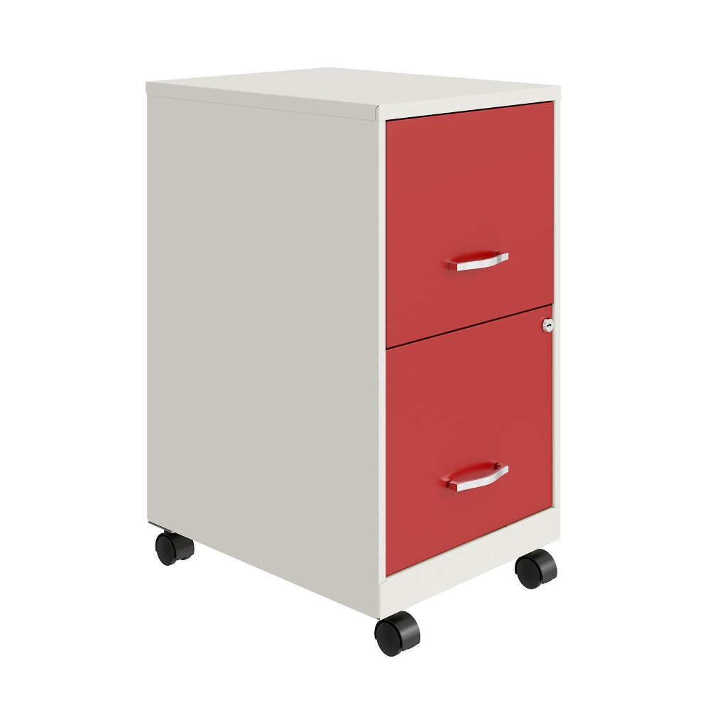 Space Solutions 18" Deep Letter Width Vertical File Cabinet - Pearl White and Red: 2 Drawer Steel, GreenGuard Certified