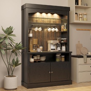 Coffee Bar Cabinet with  Lights 72" Tall Buffet Cabinet with Storage Farmhouse Kitchen Sideboard Tall Coffee Hutch - 1 of 4
