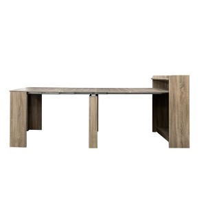 Gulches 98.43" Modern Extendable Dining Table with Storage, MDF Console Table for Kitchen/Dining Room/Small Apartment (Brown) - 1 of 4