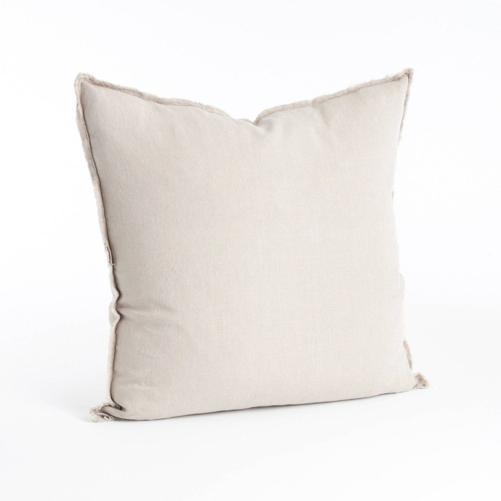 Photos - Pillow 20"x20" Oversize Fringed Design Linen Square Throw  Natural - Saro L