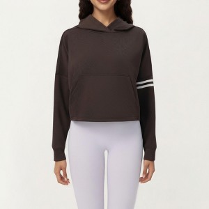 Anna-Kaci Active Women's Long Sleeve Cropped Hoodie with Kangaroo Pocket and Striped Sleeve Detail - 1 of 4