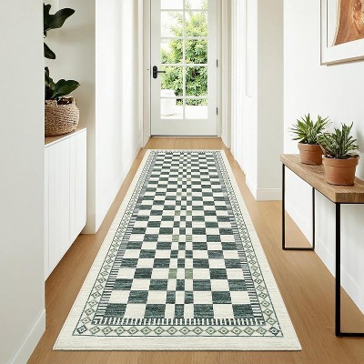 Washable Checkered Low-Pile Rug — Non-Slip, Stain Resistant Small Carpet for Living Room, Dining Room, Nursery & Classroom