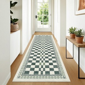 Washable Checkered Low-Pile Rug — Non-Slip, Stain Resistant Small Carpet for Living Room, Dining Room, Nursery & Classroom - 1 of 4