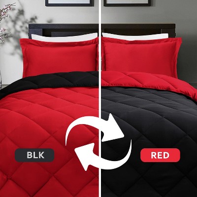 HIG 3 Piece Reversible Queen Comforter Set, Red Down Alternative Bedding Set, All Season Microfiber Comforter with Two Shams — фото 7