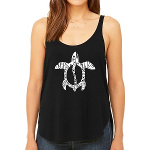 LA Pop Art Women's Premium Word Art Flowy Tank Top - Honu Turtle - Hawaiian Islands - 1 of 4