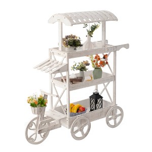 White Wood Decor Display Rack Mobile Food Cart with Wheels 3 Tier for Display, Wood Wagon with Shelves for Food and More - 1 of 4