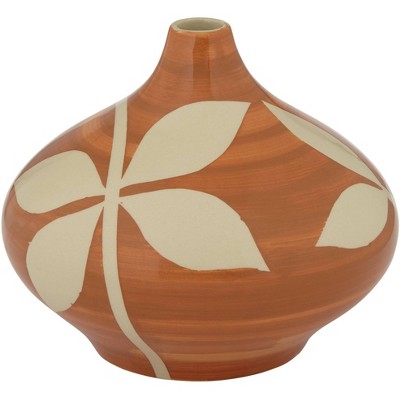 Studio 55D Painted Leaf 8 1/2"H Brick Red and Natural Decorative Vase