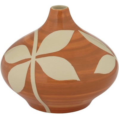 Studio 55D Painted Leaf 8 1/2"H Brick Red and Natural Decorative Vase