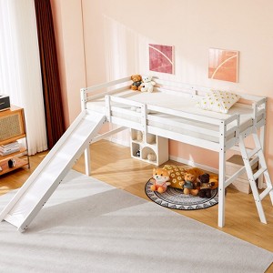 VINGLI 47'' Tall Junior Low Loft Bed with Stairs, Wood Bed Twin Size for Adults, Kids and Young Teens, No Box Spring Required,Wood Slat Support - 1 of 4